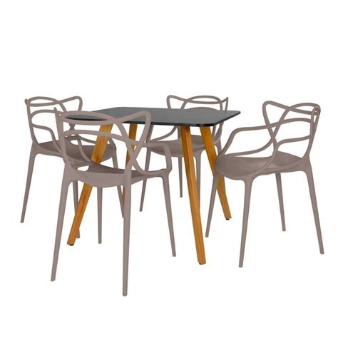 Conjunto Mesa De Jantar Quadrada Gata X Cm Preta Cadeiras