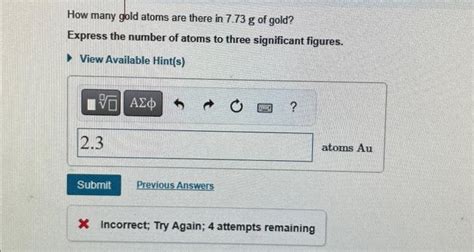 Solved How Many Gold Atoms Are There In 7 73 Chegg