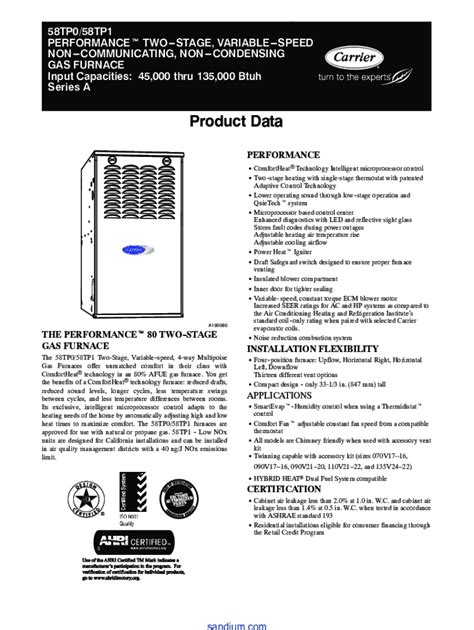 Fillable Online Performance 80 Carrier 58tp Furnace Fully Installed From Fax Email Print