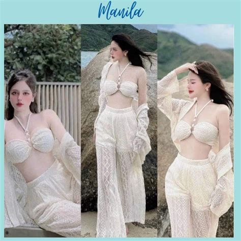 Set đồ bơi bikini nữ 3 món sang chảnh áo bikini 2 dây kèm áo khoác