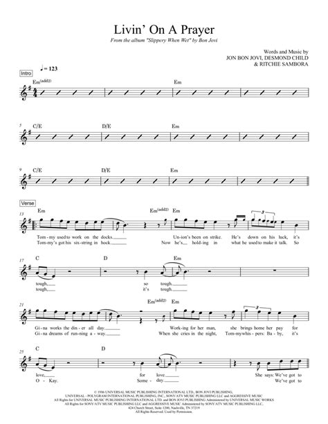 Livin On A Prayer By Bon Jovi Piano Digital Sheet Music Sheet