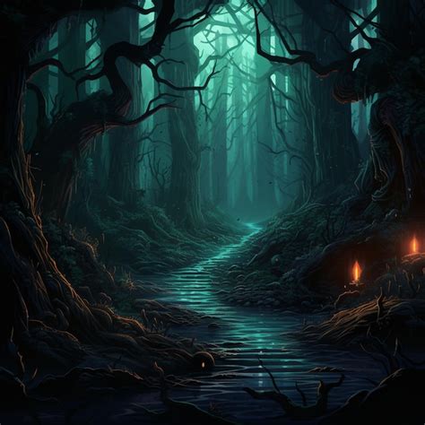 Premium AI Image | Dark and ominous forest with lurking creatures