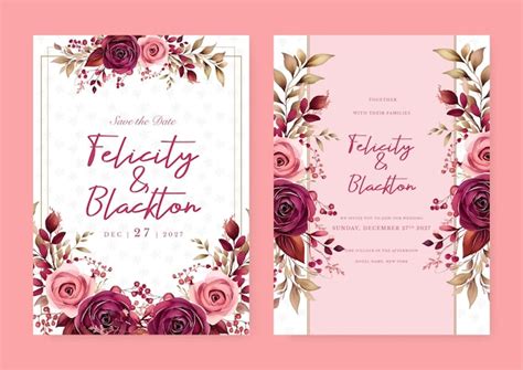 Premium Vector Red And Pink Rose Vector Elegant Watercolor Wedding Invitation Floral Design