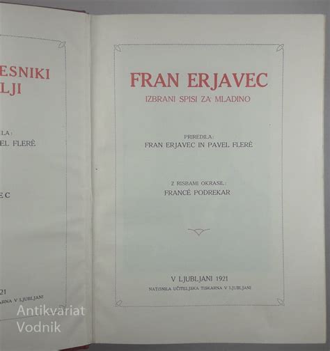 Fran Erjavec Izbrani Spisi Za Mladino Antikvariat Vodnik