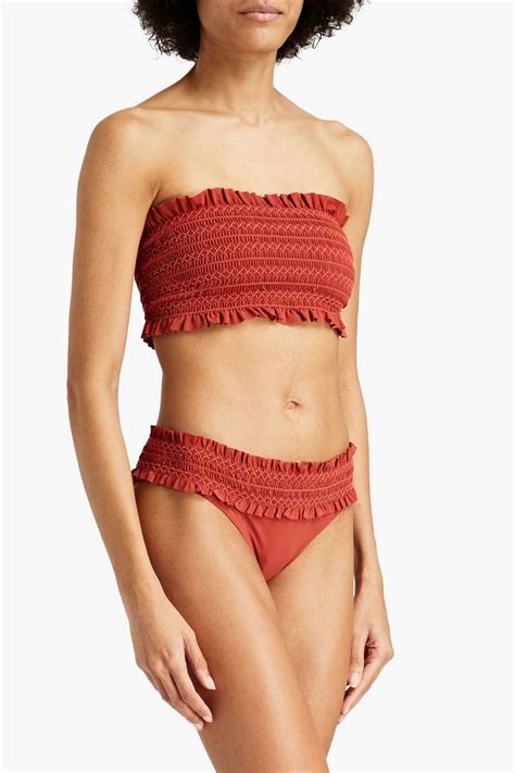 Tory Burch Costa Shirred Mid Rise Bikini Briefs The Outnet