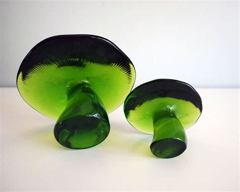 Vintage Viking Art Glass Lime Green Mushroom Paperweights Etsy