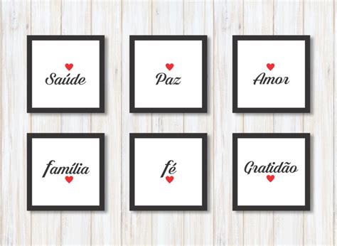 Kit 3 Quadros Moldura Saúde Amor Paz Fé Mdf 20x20 Cm Elo7