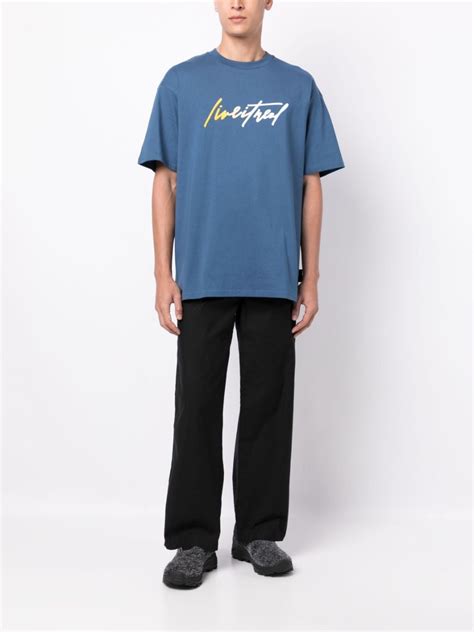 Izzue Logo Print Cotton T Shirt Blue Farfetch Uk