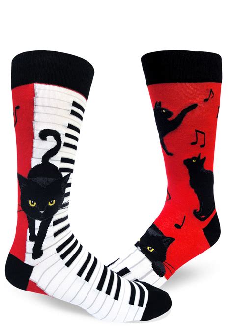 Piano Cat Men S Crew Socks Music Socks For Cat Lovers Cute But Crazy Socks