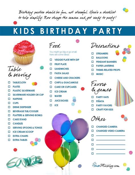 Kids Birthday Party Checklist Birthday Party Checklist Party