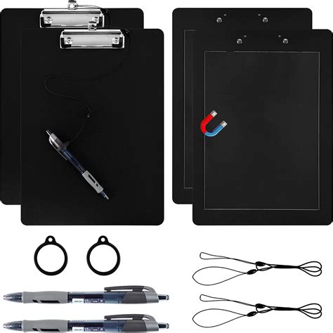 2 Pack Magnetic Clipboards With Pen Attached Black Clip Board With Low