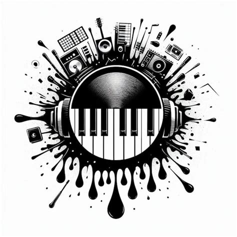 Music Icon Vector Logo Design black and white white background ...