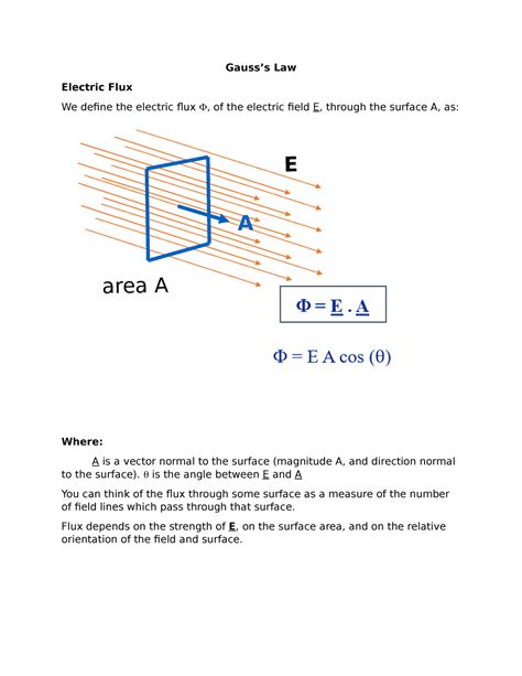 Gauss S Law We Define The Electric Flux Of The Electric Field E Through The Surface Area