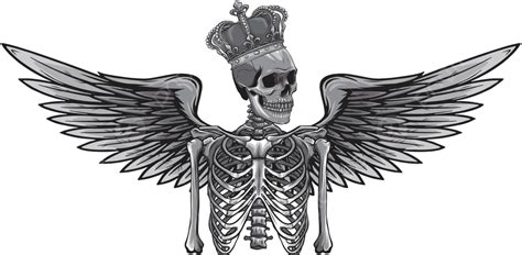 Angel Skeleton With Wing And Crown In Vector Design Vector Tattoo