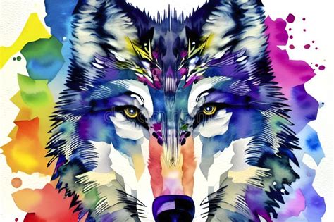 Colorful Drawing of a Wolf with a Rainbow Stock Illustration ...