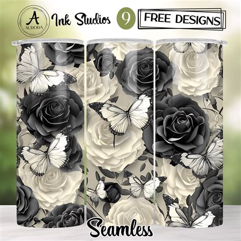 3d White Butterfly Tumbler Wrap Seamless Butterfly And Roses Wrap