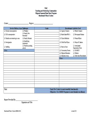 Fillable Online Benchmark Plan Of Action ERSEA 010 11 12 Modify Lines