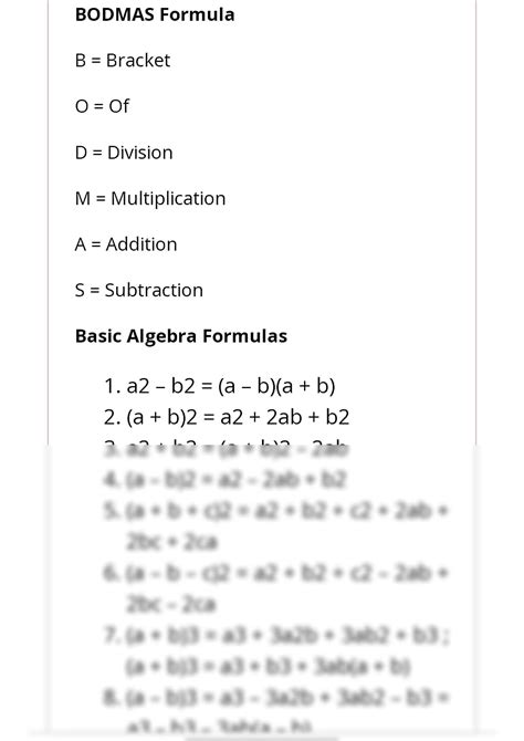 SOLUTION Bodmas And Basic Algebra Formulas Studypool