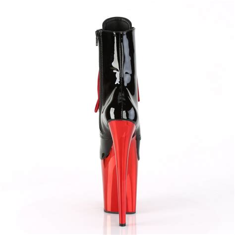 Bottines Plateformes Hautes Pleaser Flamingo Noir Vernis Rouge