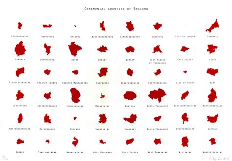 Ceremonial Counties Of England - Red by Paul Neicho || Print Club London