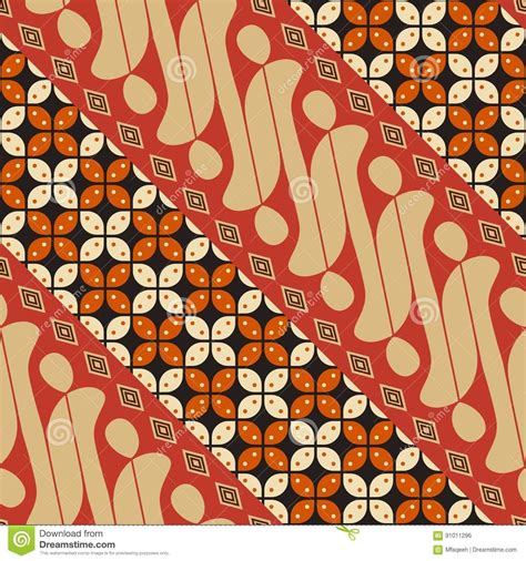 Indonesian Batik Mixed Motif Kawung And Parang Vector Seamless Pattern