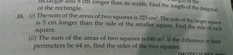 I The Of The Areas Of Two Squares Is Mathrm Cm