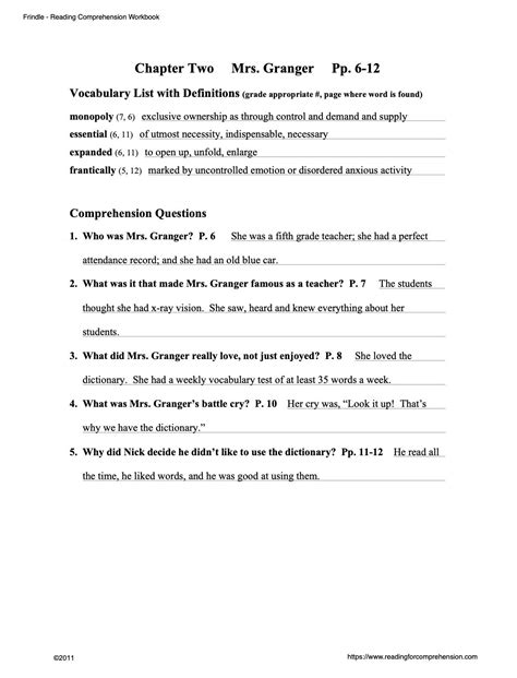 Frindle Reading Comprehension Workbook - Payhip