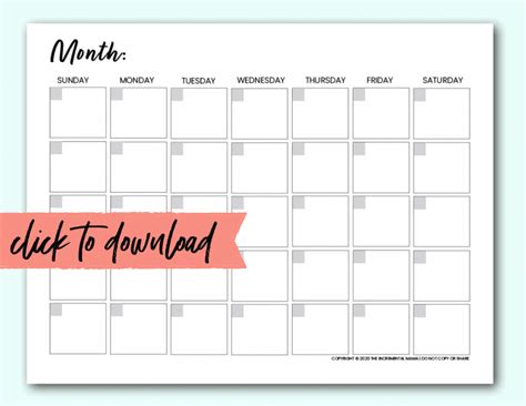 Free Blank Monthly Calendar Template PDF - The Incremental Mama