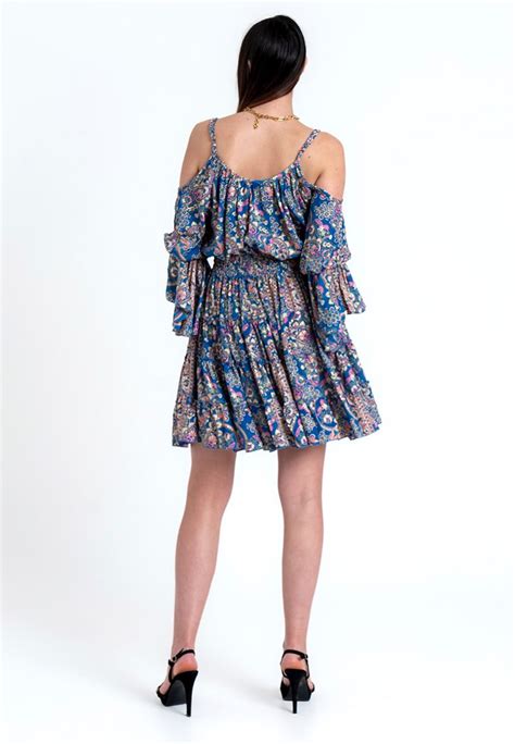 Vestido Boho Azul Hombros Descubiertos Montsaint