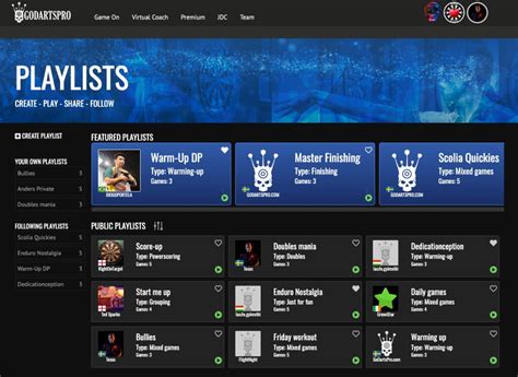 Playlists - custom darts training workouts - GoDartsPro - Online darts ...