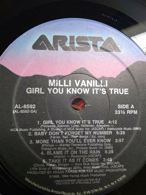 Popsike Milli Vanilli Girl You Know It S True 1989 AL 8592 VG