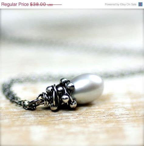 Spring Sale 15 Off Pale Silver Gray Teardrop Freshwater Pearls Wire Wrapped Necklace On