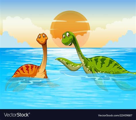 Dinosaur Swimming In The Ocean Vector Image On Vectorstock Dinosaur Ocean Illustration