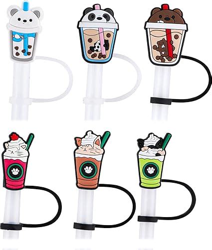 Savita 6pcs Straw Cover Caps Reusable Straw Covers Cap Cute Silicone