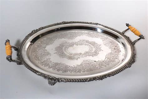 Vintage Silver on Copper Footed Serving Tray With Celluloid Handles ...