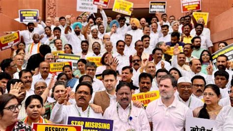 India Bloc Mps Protest In Parliament Against Misuse Of Central Agencies