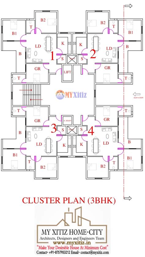 Best Group Housing Design Cluster Plan And Elevation Of 3bhk Flats With Ground Floor Parking