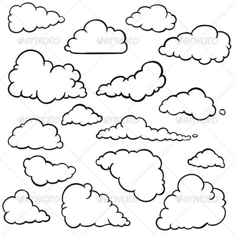 vector set  outline clouds dream cloud drawing colorful cloud
