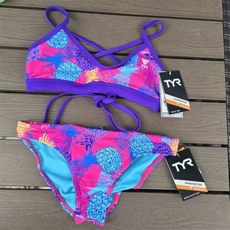 TYR Swim Tyr Durafast Womens Panama Pineapple Twist Top Bikini Bottom Size Xs New Poshmark