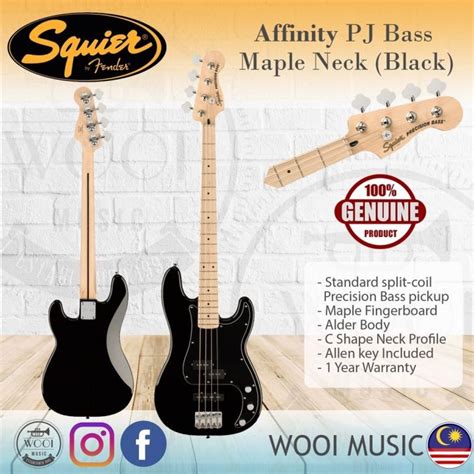 Squier Affinity Series Precision Pj Bass Guitar Maple Fingerboard Black Lazada