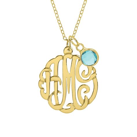 Gold Monogram Necklace with Birthstone - Be Monogrammed