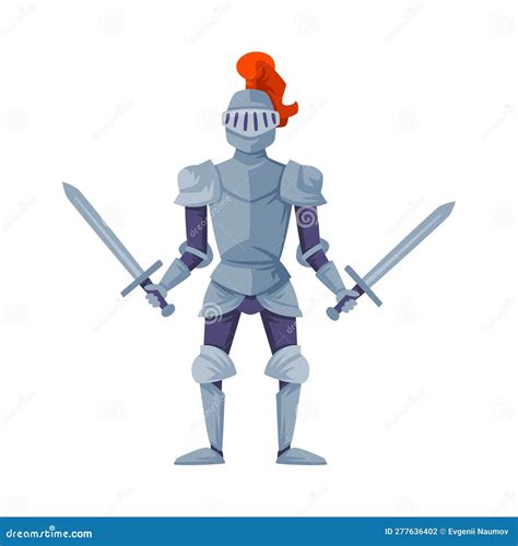 Medieval Armored Knight Holding Two Swords Ready To Joust Vector