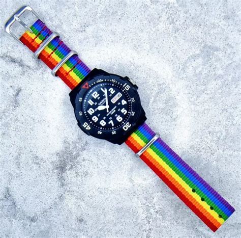 Casio Dive Watch With A Rainbow Pride Ballistic Nylon Strap Mrw H