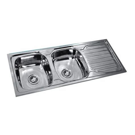 Navkar Silver 304 Stainless Steel Double Bowl Kitchen Sink 20 X 48 X 8