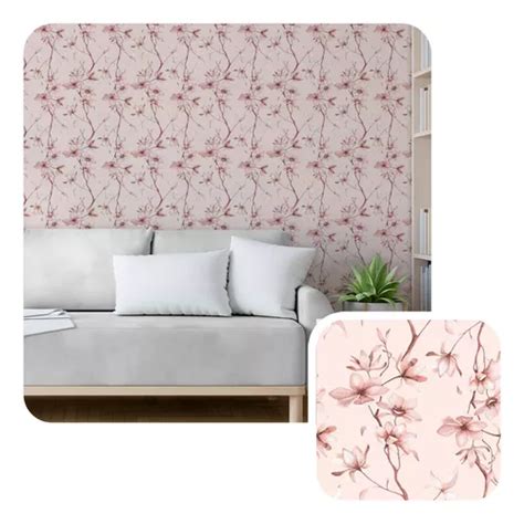 Papel De Parede Adesivo Ramos Bege Floral Magnolia Flores M Mercadolivre