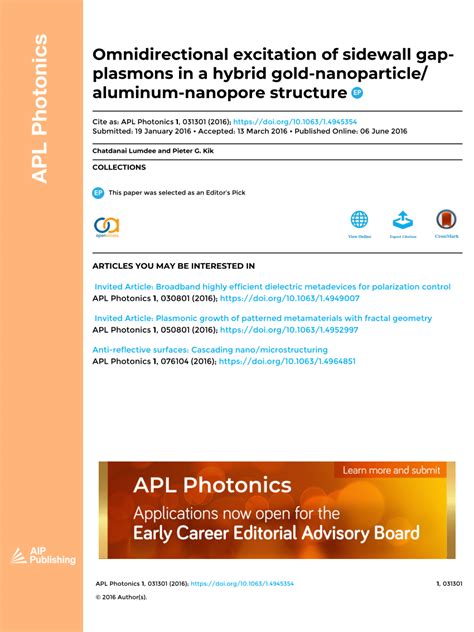 Pdf Omnidirectional Excitation Of Sidewall Gap Plasmons In A Hybrid Gold Nanoparticle Aluminum