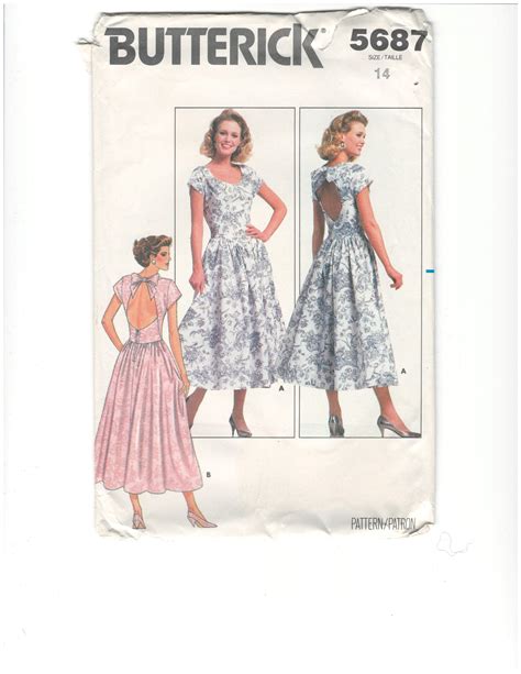 Vintage 1980s Butterick 5687 Sewing Pattern Misses Size 14 Dress Open