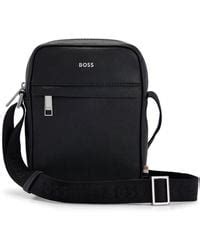 Boss By Hugo Boss Reporter Bag In Nylon With Monogram Details In Black