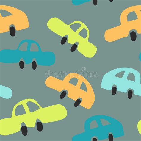 Toy Cars Seamless Pattern Hand Drawn Doodle Vector Minimalism Stock