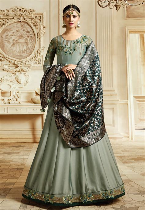 Buy Grey Barfi Silk Indian Wedding Anarkali In Uk Usa And Canada Dress Dress Materials Fashion